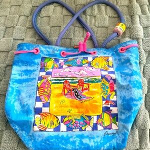 Vintage Anne Ormsby LG Beach Bag-Tropical Tote 15" Tall 18" Wide Inner Zip Pkt